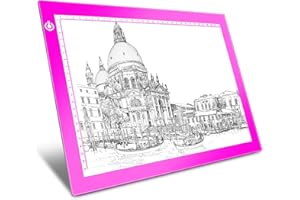 LOOEOODOO Pink A4 Dimmable LED Artcraft Light Box Tracer Slim Light Pad Portable Tablet, USB Power Cable Copy Drawing Board Tracing Table for Artists Designing, Animation, Sketching, Stenciling X-ray Viewing