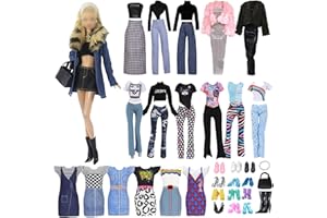 CARREUTY 18 giacche per bambole, compatibili con Barbie, tra cui elegante colletto in pelliccia di jeans, set di migliaia di uccelli, set di cappotti sportivi, set da 5 scarpe, 2 accessori per bambole da 11,5