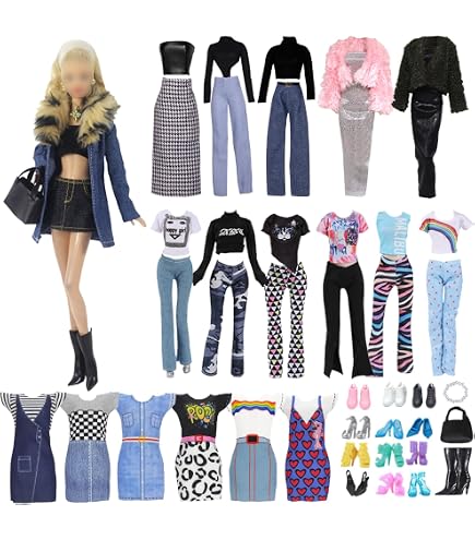 Codulu Vêtements De Poupée – Ensemble 4 Pièces – Robe, Haut, Jupe, Chaussures, Sac – Pour Poupée 30 Cm (1/6 BJD) – Cadeau Fille
