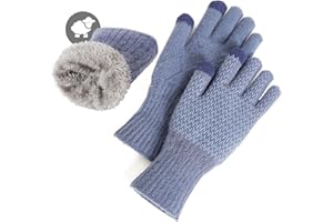 MAGISDU Guantes de invierno para mujer Forro polar térmico de lana merina Pantalla táctil de doble capa Agarre elástico Guantes de exterior