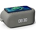 i-box Alarm Clocks Bedside, Dual Alarm Clock with Wireless Charging, Bluetooth Speaker, Radio Alarm Clock, Fast Qi Wireless Charger, Mains Powered, FM Radio, USB Charging Port, Dimmable, Non Ticking