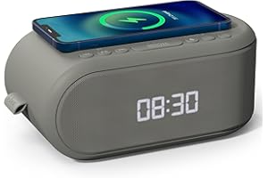 i-box Alarm Clocks Bedside, Dual Alarm Clock with Wireless Charging, Bluetooth Speaker, Radio Alarm Clock, Fast Qi Wireless Charger, Mains Powered, FM Radio, USB Charging Port, Dimmable, Non Ticking