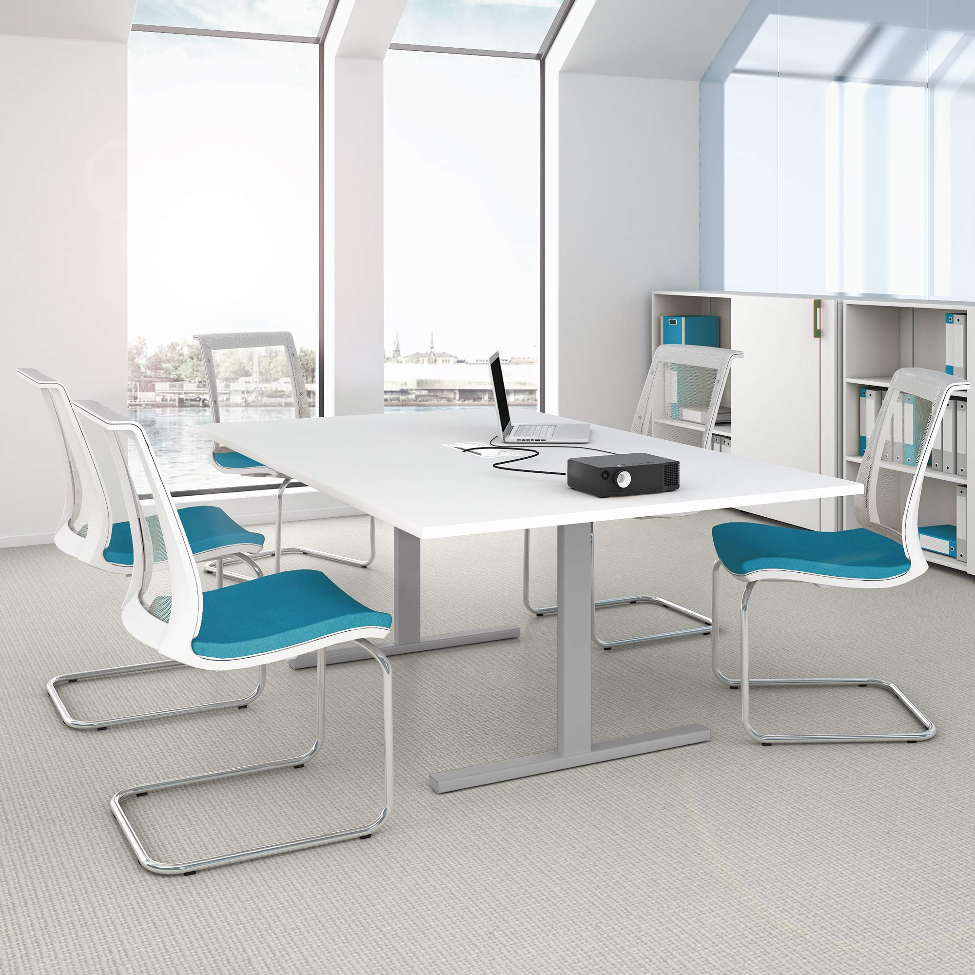 Easy Konferenztisch 200x120 cm Weiß mit ELEKTRIFIZIERUNG Besprechungstisch Tisch | Produktplatz.de