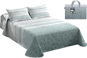 PAULA HOME TEXTIL HOGAR Y DECORACION Tolrá - Colcha Cubrecama Bouti Estampada para Primavera y Verano | Incluye Funda de Cojín 50x70cm | 100% Microfibra Muy Suave (Anturio Aqua, Cama 135-140cm con 2 Fundas Cojín)