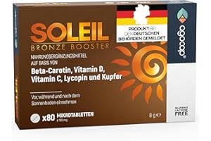 AGOCAP SOLEIL, Bräunungskapseln mit Beta Carotin für natürliche Bräune – 2 in 1 Selbstbräuner – Effektiver Lichtschutz mit Beta Carotin Hochdosiert – mit Vitaminen C, E, D, Selen und Kupfer – 80 Tabletten