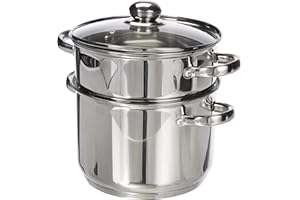 Kamberg – 0008070 – Couscoustopf/Dampfgarer/Kochtopf (3‑in‑1) – Durchmesser 22 cm – 6 Liter – Hochwertiger Edelstahl – Mit Glasdeckel – Für alle Herdarten, auch Induktion