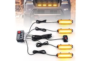 ‎DINFU Dinfu 4 x led warnlicht frontblitzer，40W COB LED Warnleuchte Orange Blitzleuchte Rundumleuchte Auto Lichtleiste mit 18 Blinkende Stroboskop-Modi für Auto Pkw Truck Traktor KFZ LKW