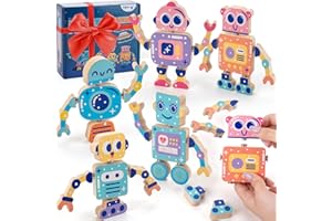 SEMKOTREE Bauklötze Holz Montessori Spielzeug ab 3 Jahre, Feinmotorik Konstruktionsspielzeug mit Buttons, Motorikspielzeug Werkzeug Kinder, Holzspielzeug fur Junge Mädchen 3 4 5 6 Jahre