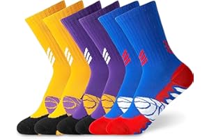 HYCLES Kids Basketball Sports Socks 3 Pairs for Boys and Girls 6-16 Years Youth Soccer Football Rugby Socks Young Athletes Premium Quality, Moisture-Wicking, and Durable