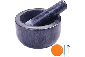 NOLOGO Aisiming Mörser und Stößel-Set, polierter Naturmarmor, Guacamole Molcajete Schüssel, 14 cm Stein-Gewürzmühle mit Silikon-Pad, 400 ml Fassungsvermögen (groß, dunkelgrau)
