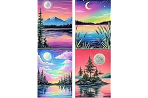 Bowetile Set da 4 Diamond Painting Kit Completo, Paesaggio Diamond Painting Kit Completo per Adulti, Luna Montagna Laghi Diamant Painting per Adulti, Decorazioni per Casa 30x40 cm
