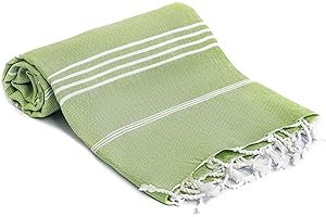 ‎TURQUOISE HOME Turquoise Home - Großes türkisches Pestemal Badetuch Hamamtuch Saunatuch XXL Badetuch 100 x 180 cm Sauna Spa Yoga Strand Picnic dünn und leicht (olivgrün, 1)