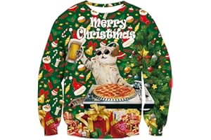 ALISISTER Unisex Ugly Christmas Jumper 3D Impreso Navidad Jersey Sudadera Divertida Suéter de Manga Larga Camiseta S-3XL