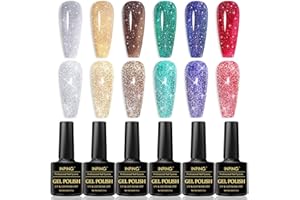 INPING Vernis Semi Permanent Pailleté Reflechissante, 6 Couleurs Reflective Argent Rouge Brun UV Vernis à Ongles Gel, Soak Off UV/LED Semi-permanent Manucure Kit Pour Salon De Manucure DIY Home, 8ml