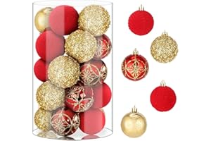 JUTYUM Palline di Natale 25 Pezzi 6CM Rosse e Oro Ornamenti della Palla di Natale Palline Natalizie Infrangibili da Appendere Palline di plastica per albero, per Natale, matrimoni, compleanni, feste