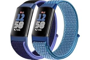 Runostrich Nylon Armband Kompatibel mit Fitbit Charge 6/Fitbit Charge 5 Armband Ersatzband Nylon Sport Loop Uhrenarmband für Fitbit Charge 6/Charge 5 Damen Herren