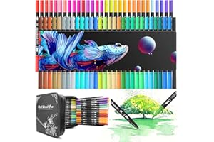 MELARQT Pinselstift-Set, 60 Farben, Dual-Tip-, Aquarell mit 8 Malvorlagen der Ocean-Serie, Filzstifte, dicke und dünne Doppelfaserstifte für Kinder und Erwachsene, Mandala-Faserspitzenstif