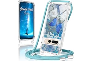 XCYYOO Handykette für Google Pixel 7 Pro 5G Hülle mit Band,Handyhülle Google Pixel 7 Pro 5G Glitzer Schmetterling mit kette TPU Slim Bumper Kratzfest Transparent Stoßfest Schmetterling Schutzhülle mit Kordel