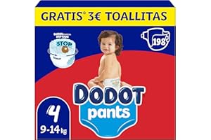 Dodot Bebé Pants Pañales, Talla 4, 9-15 kg, 198 Pañales, Pañal-Braguita con Ajuste 360° Anti-Fugas, Pack Mensual