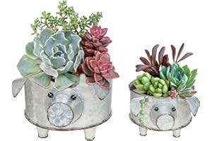 YurDoca ShabbyDecor Galvanized Pig Standing Bowl for Fruit Container or Decorative Greenery Planter Set of 2