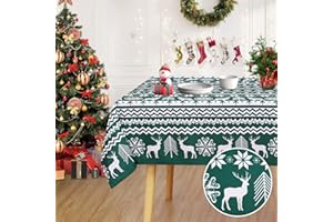 LinTimes Świąteczny obrus, prostokątne świąteczne wodoodporne obrusy, Boże Narodzenie, obrus, zmywalny, na święta, dekoracje świąteczne, 132 x 180 cm, zielony