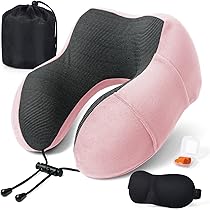 Cuscino Da Viaggio FYB In Memory Foam, Ergonomico Per Collo E Spalle, Con Maschera Per Occhi E Tappi Per Le Orecchie, Nero