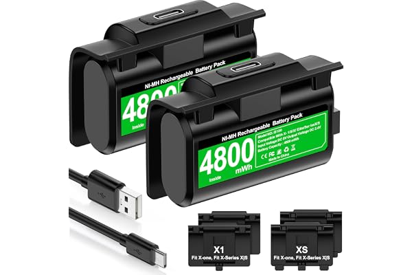 HELLCOOL Batterie Manette pour Xbox, 2x4800mWh Batterie Rechargeable avec Indicateur LED/4 Couvercles de Piles,Play en Charge pour Xbox One/S/X/Elite,Series S/X Controller Personnages interactifs