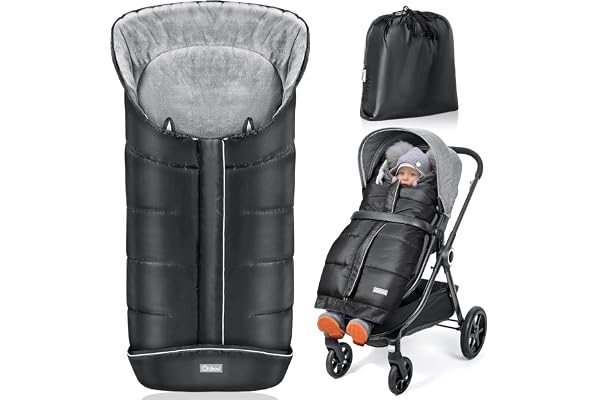 Orzbow Chanceliere Bebe Poussette, Imperméable Chanceliere Universelle pour Poussette, Polaire Coral, Bandes Réfléchissantes, Fermeture Éclair et Antidérapante (Noir)