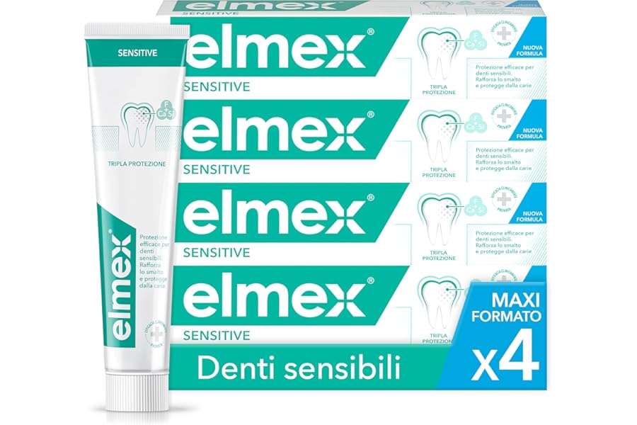 Elmex - Sensitive Toothpaste 4x75ml (Delivery in 48 Hours), Toothpaste for Sensitive Teeth, Protection of Gums, Relief from Tooth Pain, Irritated Gums, Gentle Formula Against Caries