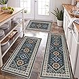 HEBE Boho Kitchen Rug Sets 3 Piece with Runner Non Slip Kitchen Rugs and Mats Washable Kitchen Mats for Floor Thick Kitchen Floor Mat Carpet Runner Rugs for Hallway Laundry Holiday Decor