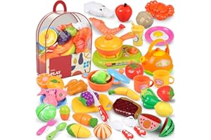 kramow Comida Juguete, 66 Piezas Frutas y Verduras Juguete, Cocinita Infantil con Mochila, Alimentos Juguetes Accesorios Educativos Regalos para Niños Niñas 3+ Años