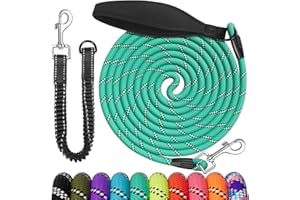 Aystkniet Longe pour Chien 5m/10m/15m/20m/30m, Laisse avec Ligne Elastique, Crochet Pivotant et Poignée Rembourrée, Deux Façons D'utiliser Laisse de Dressage pour Chiens de Taille Moyenne et Grande