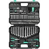 Amazon-Marke: Denali 200-teiliger Allzweckwerkzeugsatz und Steckschlüsselsatz mit Tragetasche, Legierter Stahl, Schwarz, Silb