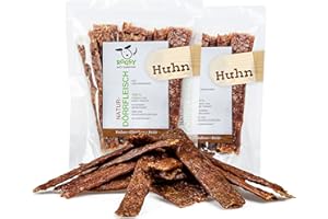 ROQSY Natur-Dörrfleisch 100% Huhn Trockenfleisch für Hunde 200g/2x100g, Barf-Ergänzung, getreidefrei, Jerky, Hundesnack, Kaustreifen, Leckerli, Barf-fähig