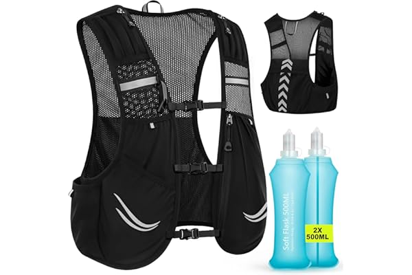 Charmofun Sac Hydratation Running, Gilet Hydratation Running Femme Homme, Gilet Trail Sac à Dos Léger et Respirant avec 2 Bouteille Souple 500ml pour Course à Pied, Randonnée, Cyclisme, Marathon
