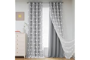 MYSKY HOME Vorhänge mit Ösen Kinderzimmer Junge Verdunkelungsvorhang Wohnzimmer 2 Stücke Schallschutz Blackout Vorhang Gardine Doppellagige Gardinen mit Voile, H 213 x B 132 cm,Grau