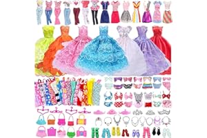 WANDERGO 63 vestiti e accessori per bambole, compresi 5 abiti da sposa, 10 gonne, 2 gonne, 2 top pantaloni, 2 bikini, 20 paia di scarpe, 22 accessori ( casuali ) per bambole da 11, 5 pollici