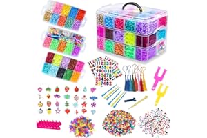 Momo's Den 15000+ Loom Bands Kit – 25 Vibrant Colours Rubber Bands Bracelet Making Kit with Alphabet Beads,S Clips, Charms,Hooks and 3-Layer Storage Box – DIY Arts & Crafts Kit for Kids,Girls & Boys
