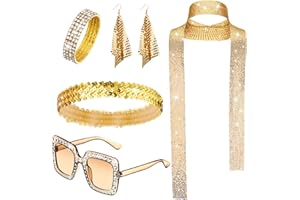 NebulaGlam 70er Jahre Disco Zubehör Disco Accessoires Kostüm Glitzer Pailletten Stulpen, Disco Sonnenbrille Ohrringe Armband und Stirnband, 70er 80er Jahre Outfit Damen für Fasching Karneval