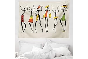 ABAKUHAUS Afro Wandteppich, Clan Dancer Ethnic aus Weiches Mikrofaser Stoff Waschbar ohne Verblassen Digitaldruck, 150 x 110 cm, Beige Schwarz
