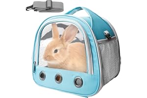 GOMETY Cassa di trasporto per coniglio, 30 x 21 x 27 cm – Borsa di trasporto per gatti, porcellini d'India, borsa da viaggio pieghevole per animali con bretella – Blu
