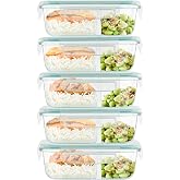 Winter Shore Glass Tapper with Lid and 2 Compartments (Pack of 5) | Food Grade Bento Boxes, BPA Free, Airtight &amp; Leak Proof,