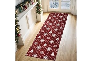 TUKDAK Christmas Runner Rugs for Hallway Non Slip 60x180cm, Washable Runner Rug for Kitchen, Low Pile Long Hall Runner Rug Narrow Rug, Xmas Entrance Rug Runner, Floor Carpet Runner Laundry Living Room