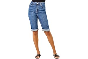 Roman Originals Denim Shorts for Women UK - Ladies Knee Length Stretch Jean Cropped Jeggings Turn Up Hem Cut Off Summer High Waisted Smart Fitted Lightweight Casual Holiday