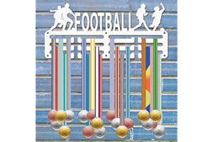CREATCABIN Appendiabiti per Medaglie di Calcio Espositore Porta Medaglie di Calcio Sport Metallo Appendere Premi Ferro Piccolo Supporto Decorazione per Parete Casa Badge Gara Calcio Ginnastica 29x13cm