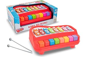 Teorema Giocattoli, Xilofono Giocattolo per Bambini, Xilofono Bambini 1 Anno 2 in 1 con Tasti Pianoforte, Primo Strumento Musicale per Neonati con Bacchette Incluse, Colore Casuale (Rosso/Blu)