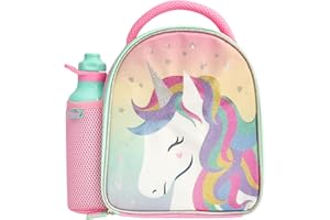 Polar Gear Glitter Unicorn Insulated Kids Lunch Bag Holder and 600ml Water Bottle, Polyester, 600 milliliters, Pink