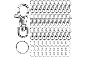 LEOBRO 120Pcs Lobster Clasps with Key Ring, Keyring Making Kit 60PCS Metal Lobster Clasp Swivel and 60PCS Key Ring Hoop for Keychains, Jewellery Making, Lanyard, Key, Charm, Art Crafts…