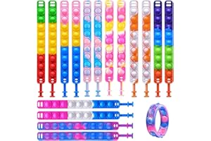 LYJOW Pop It Fidget Toy Pulseras Set 16 Piezas Multicolor Popit Juguete Antiestrés Juguetes De Push Pop Bubble Fidget Juguete Antiestrés Silicona Sensorial De Explotar Burbujas Push Para Niños Adultos