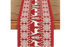 Artoid Mode Runner da tavolo rosso con renna natalizia, invernale, decorazione da cucina, per interni, vacanze, feste, 40 x 100 cm
